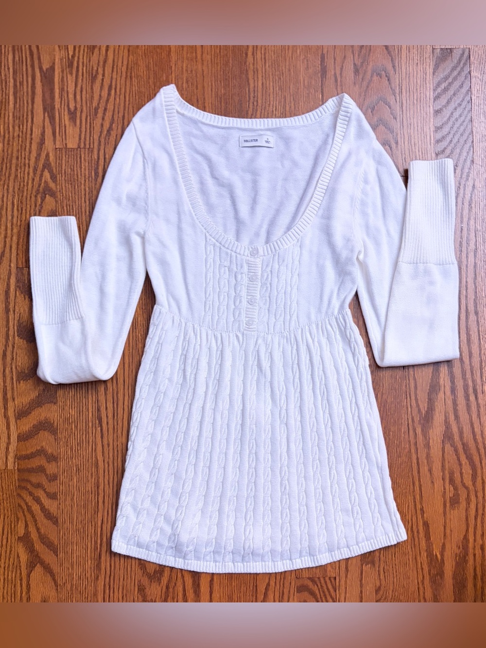 Hollister White Babydoll Long Sleeve Sweater Top Size Small